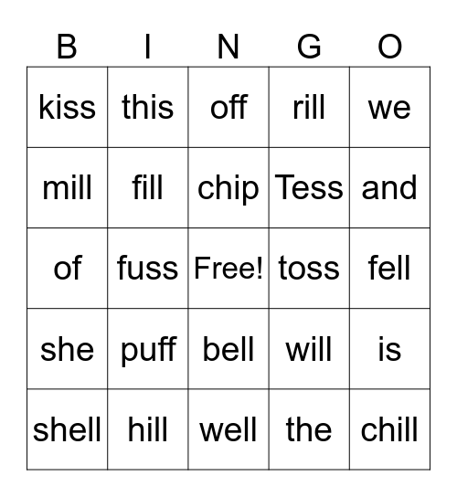 Bonus Letters Bingo Card