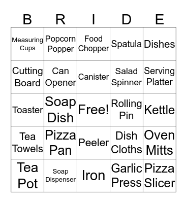 Kelly's Bridal Shower Bingo Card