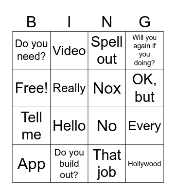 Songs List Bingo Card