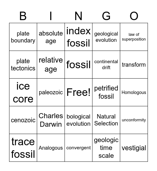 Evolution Unit Bingo Card