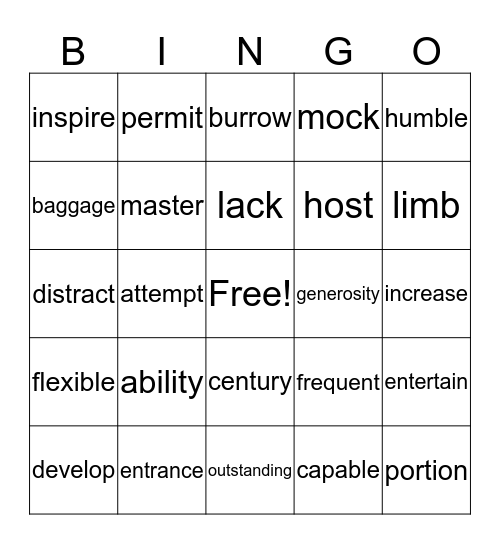 Vocabulary Bingo Card