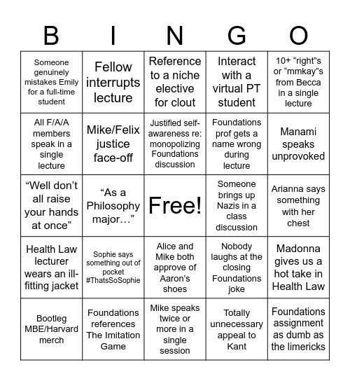 MBE Bingo Card