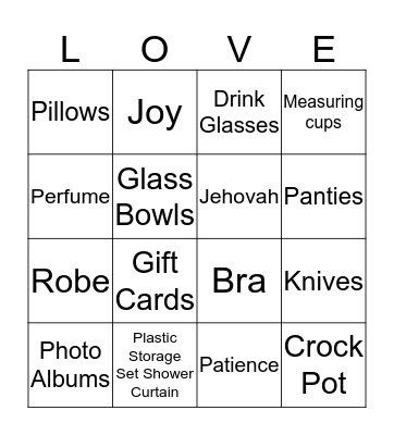Lakendra's Bridal Shower Bingo Card