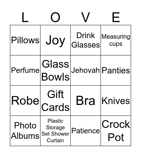 Lakendra's Bridal Shower Bingo Card