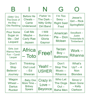 OYB Music Bingo Card