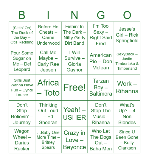 OYB Music Bingo Card