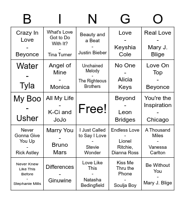 All Love Mix Bingo Card