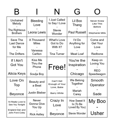 Endless Love Mix Bingo Card