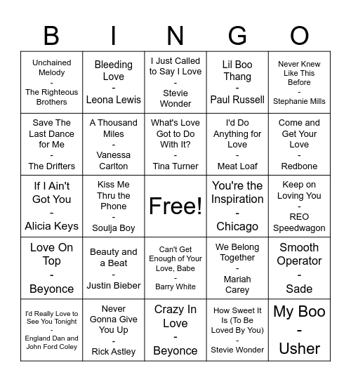 Endless Love Mix Bingo Card