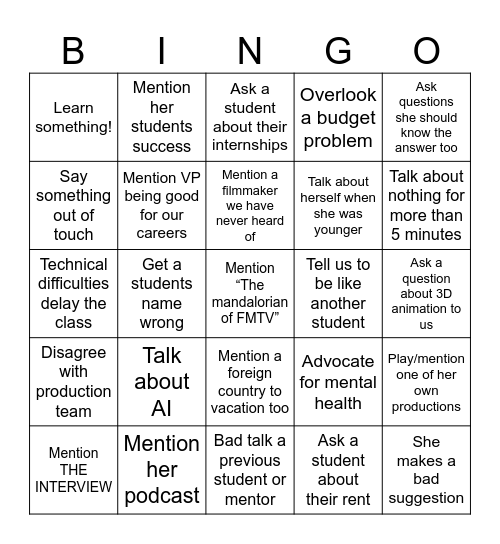 Film mastery Bingo!! Pt2 Bingo Card