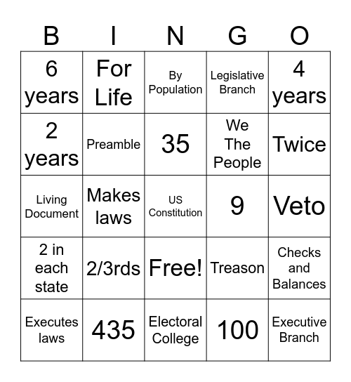 Government Bingo Card