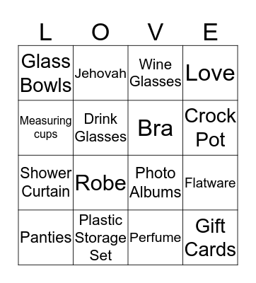 Lakendra's Bridal Shower Bingo Card