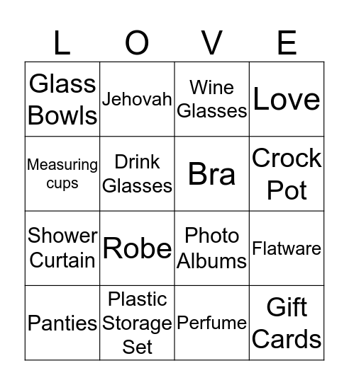 Lakendra's Bridal Shower Bingo Card
