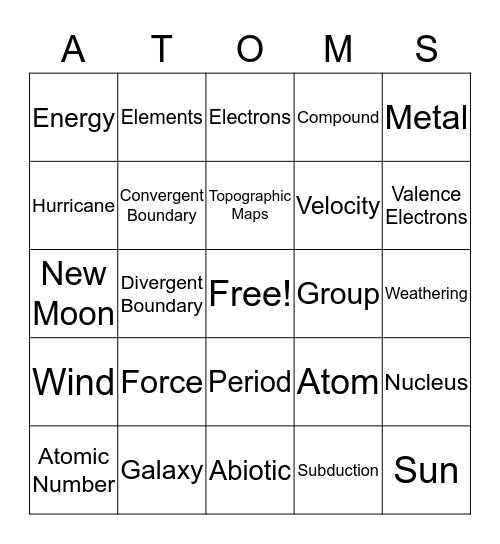 Supernova Day Bingo Card