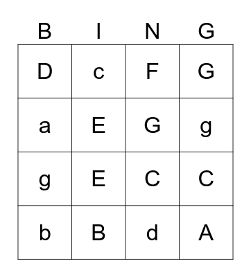 A-G Bingo Card