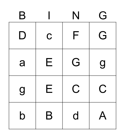 A-G Bingo Card