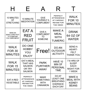 Heart Healthy Bingo Card