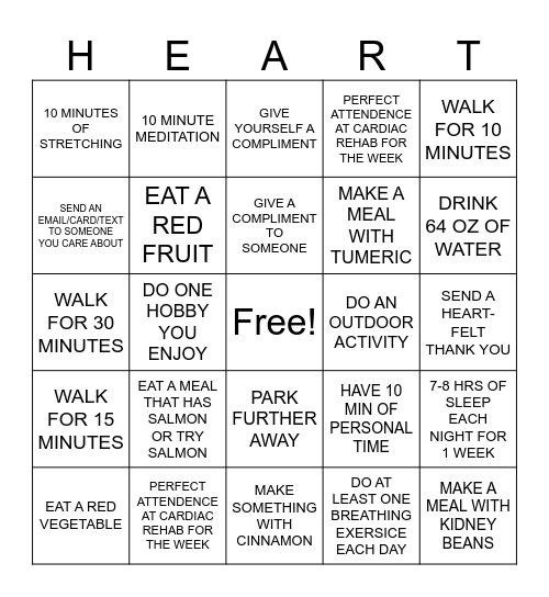 Heart Healthy Bingo Card