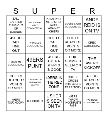 SUPER BOWL BINGO Card