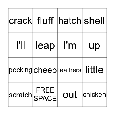 I'm a Little Chicken Bingo Card