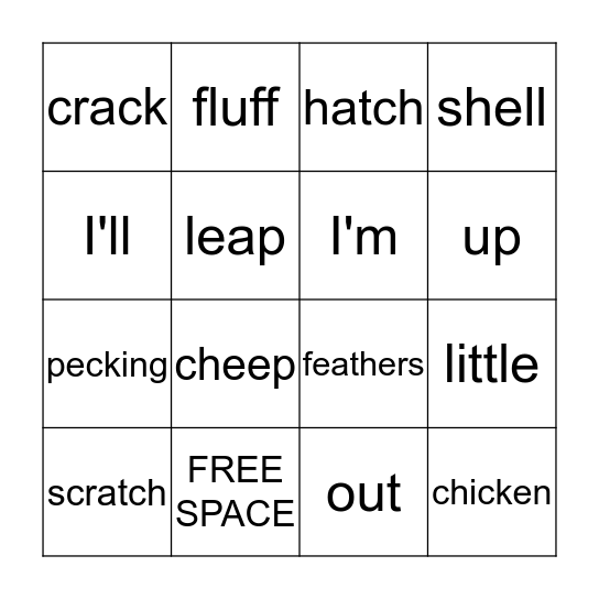 I'm a Little Chicken Bingo Card
