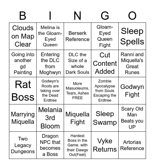 Shadows of the Erdtree Bingo Card