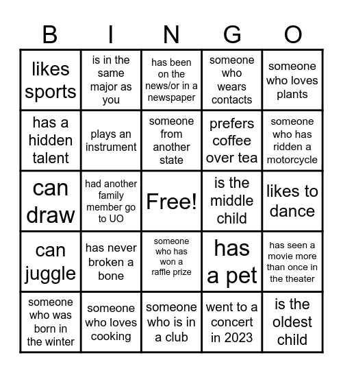 Get to Know You Bingo Card