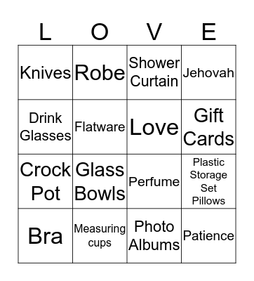 Lakendra's Bridal Shower Bingo Card