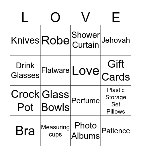 Lakendra's Bridal Shower Bingo Card