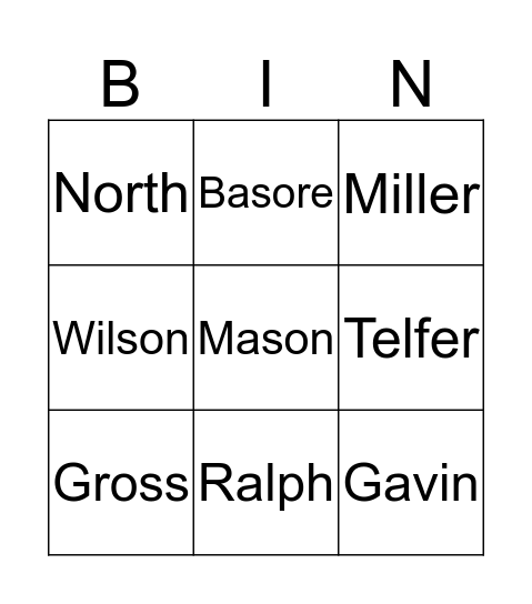 Aslan's Family Bingo Card