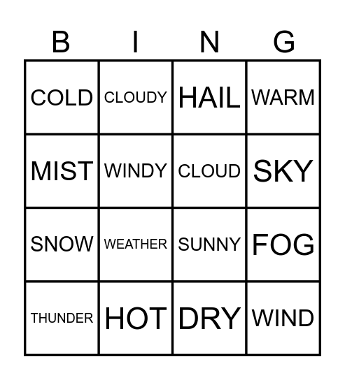 WEATHER Bingo Card