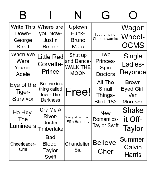 Music Bingo Card