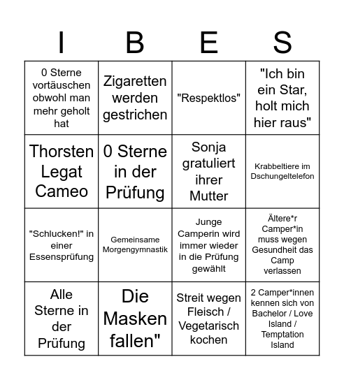 IBES Bingo Card