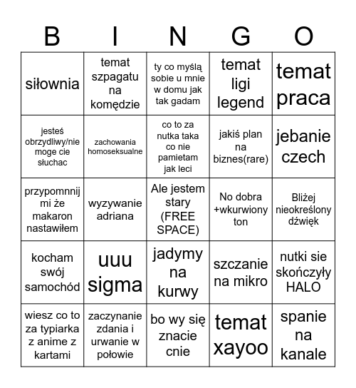 pieki bingo Card