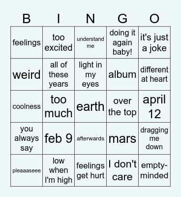 TOO MUCH BINGO Card