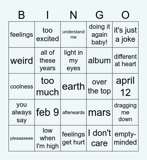 TOO MUCH BINGO Card