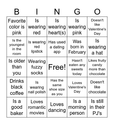 Valentine's "Find someone who..." Bingo Card