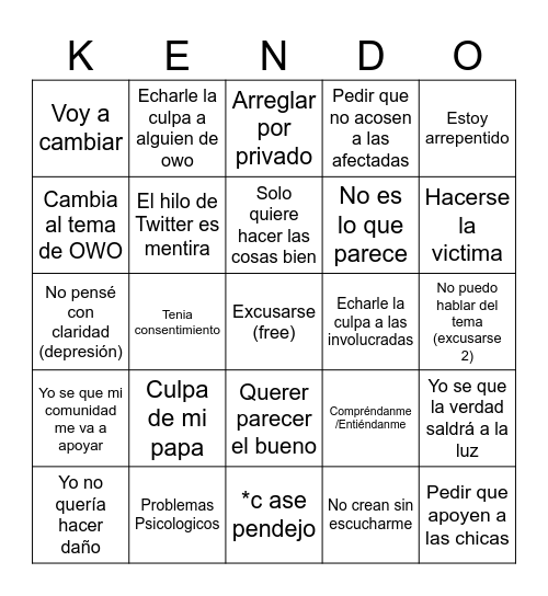 Funa a Kendo Bingo Card