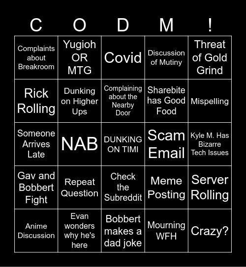 The CodM Bingo Card Bingo Card