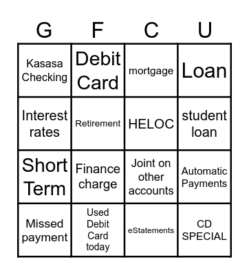 Gather Federal Credit Union Bingo Card