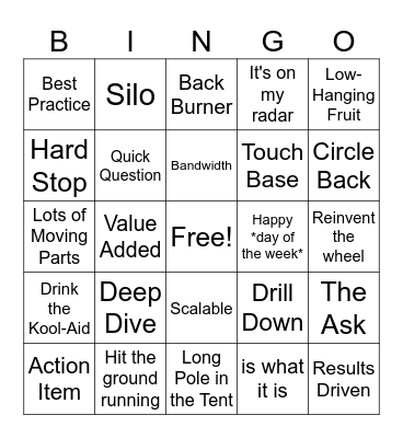 Corporate Jargon Bingo Card