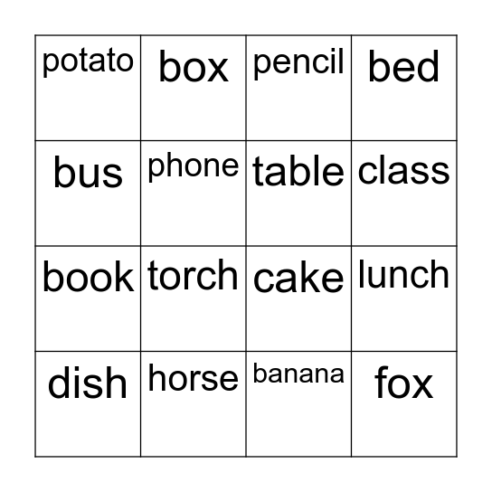Plurals (+s, +es) Bingo Card
