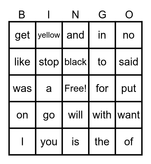 Red Words Bingo Card