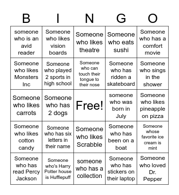 Getting to Know You:) Bingo Card