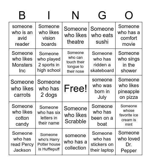 Getting to Know You:) Bingo Card