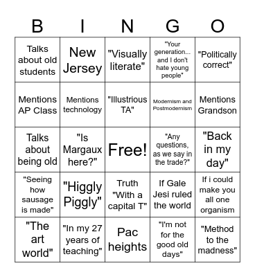 Gale Jesi 2023-2024 Bingo Card