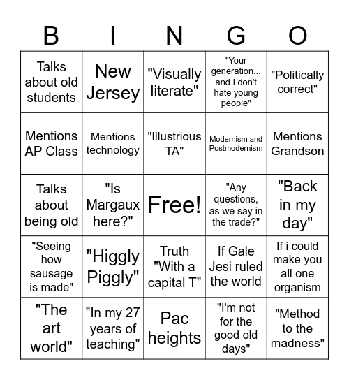 Gale Jesi 2023-2024 Bingo Card