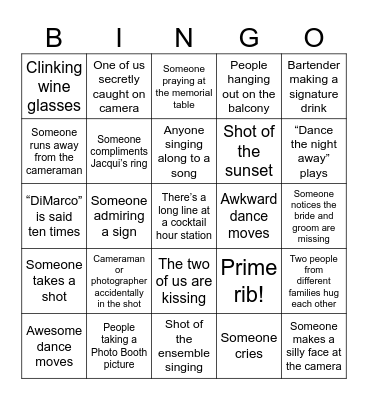 Wedding Video Bingo! Bingo Card