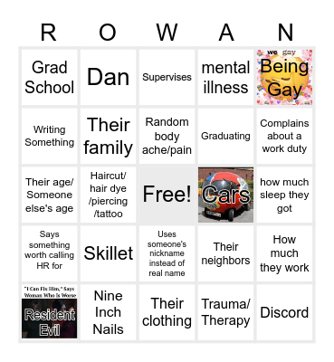 wtf is rowan talking about now Bingo Card