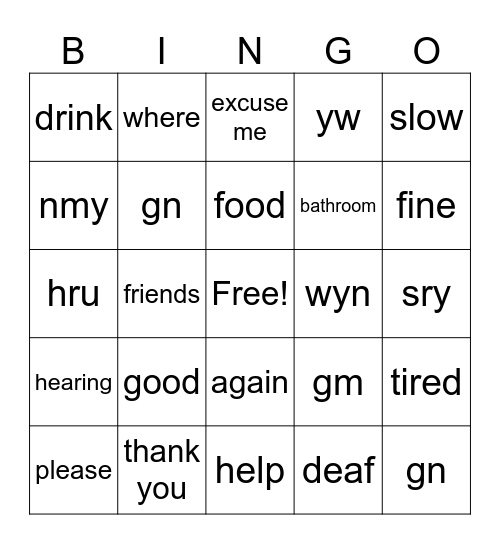 Untitled Bingo Card